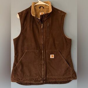 Vintage Carhartt Women’s Sherpa-Lined Mock-Neck Vest Dark Brown Size Medium